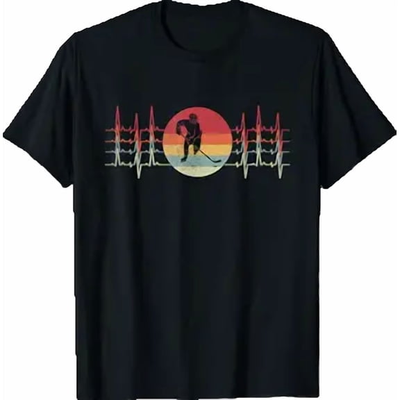 Vesco Retro Heartbeat Ice Hockey Sport Lifeline Vintage T-Shirt