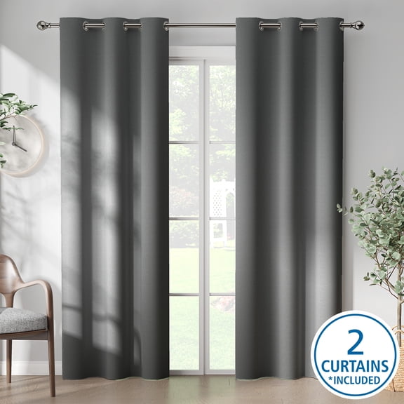 Curtainking Blackout Curtain and Drapes Bedroom Curtains 40x84 inch Solid Grommet Curtains for Living Room, Grey, 2 Pcs