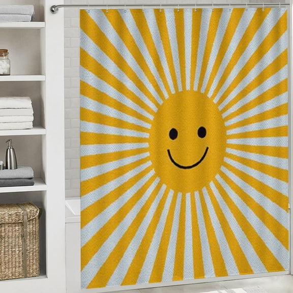RKSupls Christmas Shower Curtain, Cute Yellow Sun Shower Curtain with Hooks for Christmas Home Bathroom Decor Washable Curtains, 72x72 in