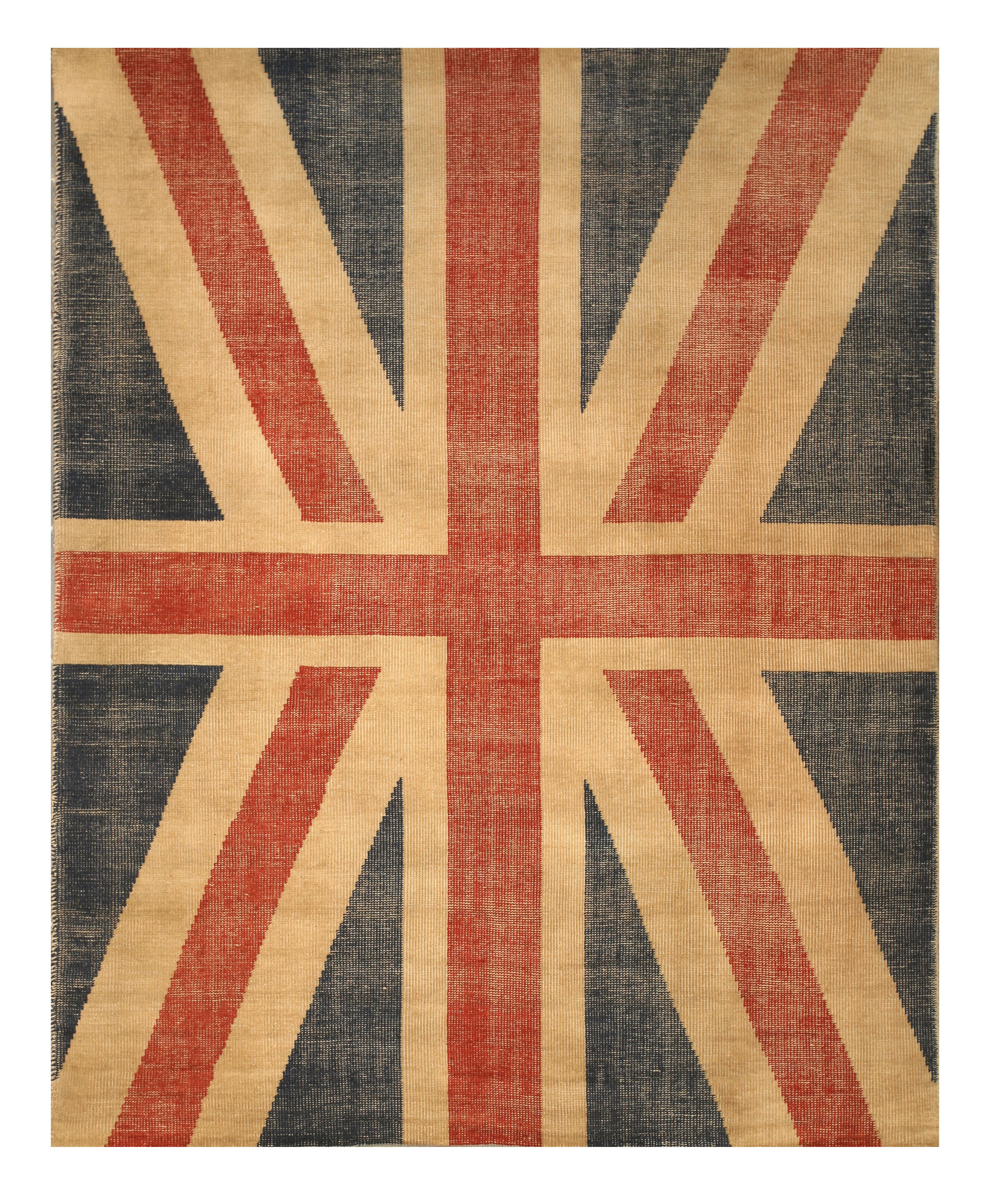 EORC OT74RD Hand Knotted Wool Union Jack British Flag Rug, 5' x 8', Red