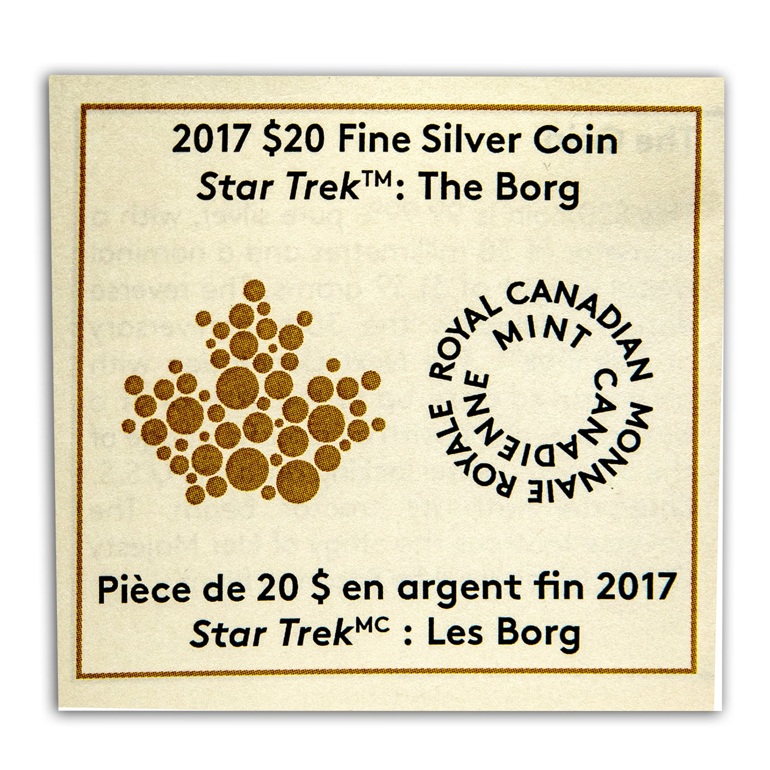 2017 Star Trek The Borg Canada $20 1OZ Pure Silver Proof Coloured Coin 