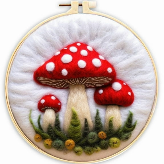 Mushroom needle felt painting set Beginner felt painting set with decorative frame Suitable for home decoration Christmas gift