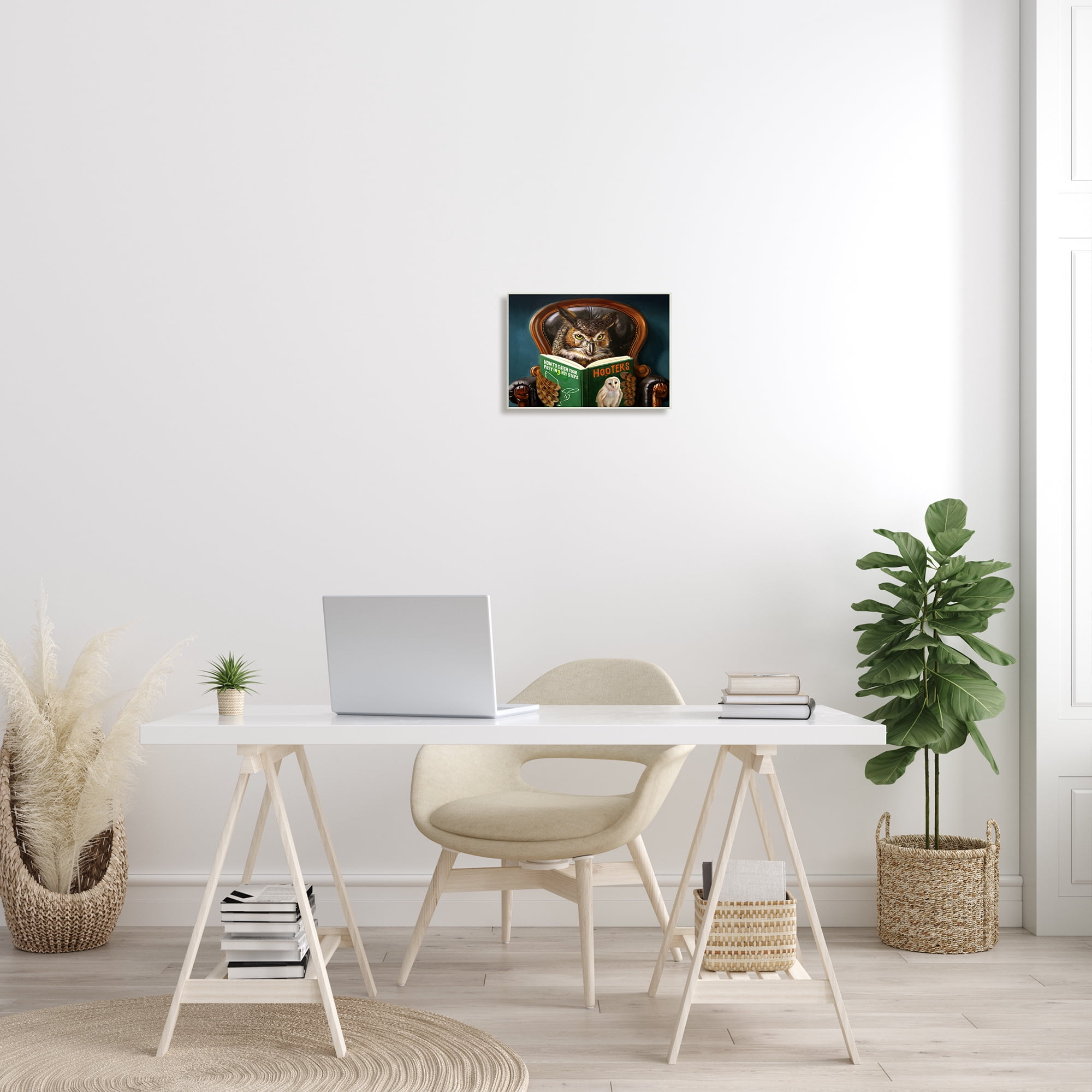 Stupell Industries Funny Owl Reading Leather Chair Hoot Book Animals & Insects Painting Unframed Art Print Wall Art, 10 x 15
