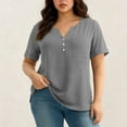 thumbnail image 2 of LNWUY (XL-5XL) Plus Size Tops for Women Summer V Neck Short Sleeve Tee Shirts Henley Button Casual Loose Fit Blouse Gray XL, 2 of 9