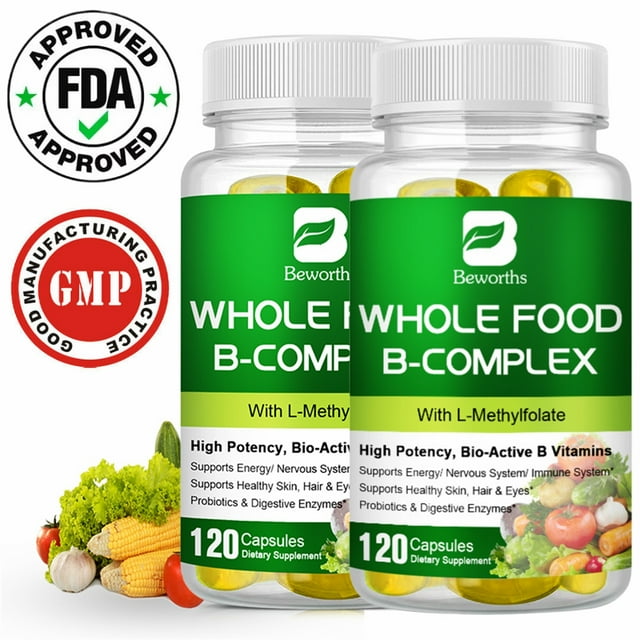 (2 Pack) Beworths Super B Complex Vitamin Whole Food Supplement B1