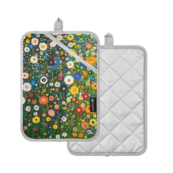 Yayeee Pot Holders Kitchen Heat Resistant with Pocket 7"x9.8" Cotton Oven Cooking Hot Pads, Green Floral Garden
