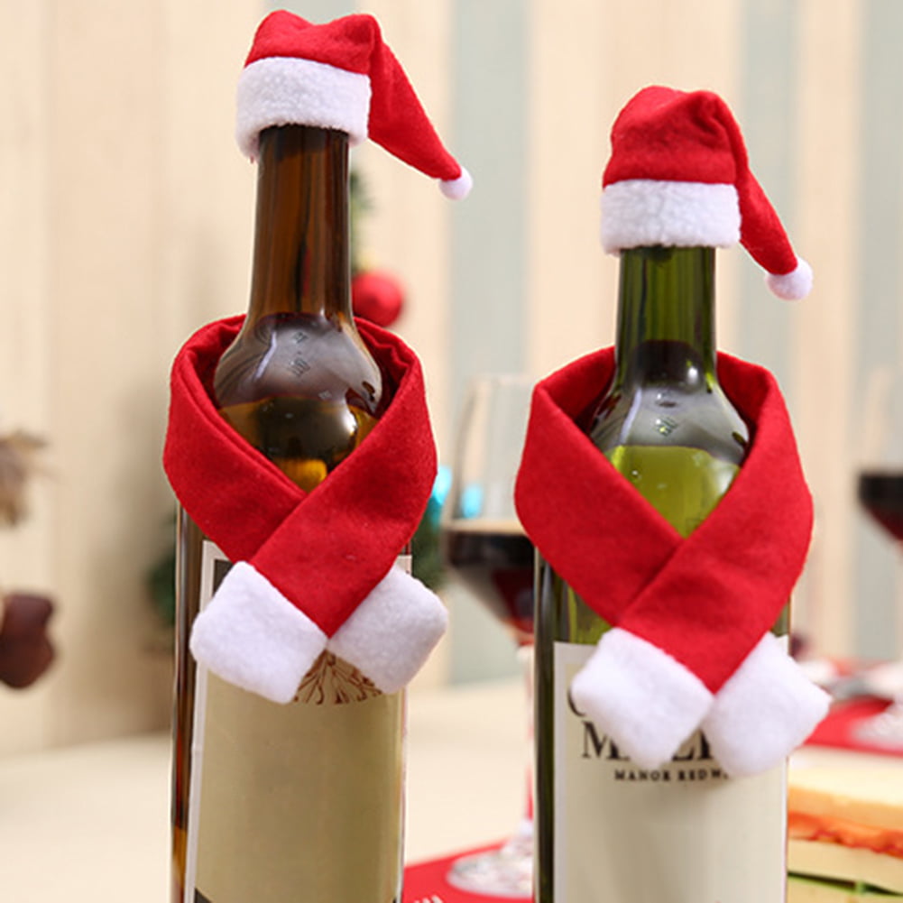 Mini Santa Hat Christmas Scarf for Wine Bottle Home Christmas Decor 40ps 