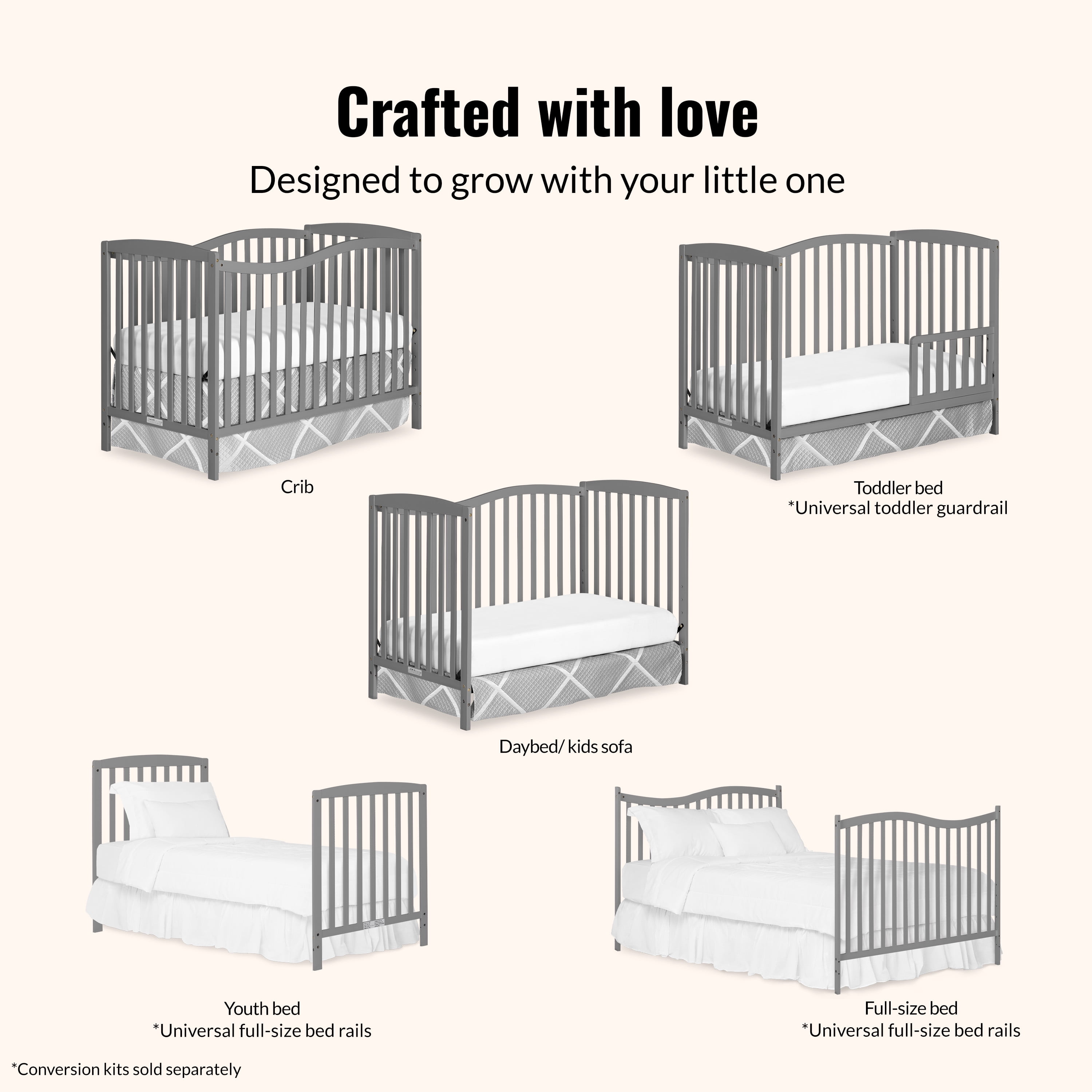 Dream On Me Chelsea 5-in-1 Convertible Crib Steel Grey