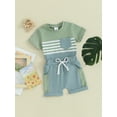 thumbnail image 3 of vera natura 2Pcs Baby Boy Summer Outfits Short Sleeve Striped Print Tops + Pocket Shorts Set Toddler Clothes, 3 of 9