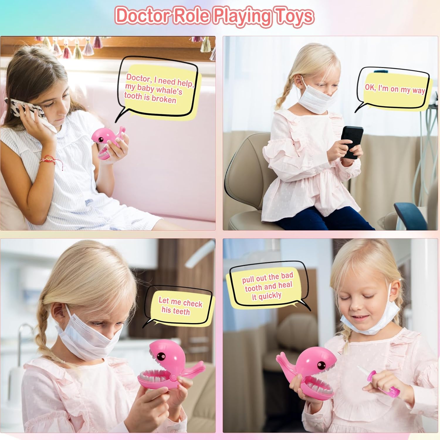 Hinzonek Doctor Kit for Kid,Dentist Doctor Set,55Pcs Doctor Pretend Playset for Toddlers Doctor KitRole Playing Game for Boys and Girls,Birthday Girls Gifts,Pink