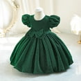 thumbnail image 5 of Jalioing Bubble Sleeve Princess Dress for Kids Girl Bow Ruched Puffy Dresses Birthday Party Baby Girls Skirts (4-5 Years, Green), 5 of 7