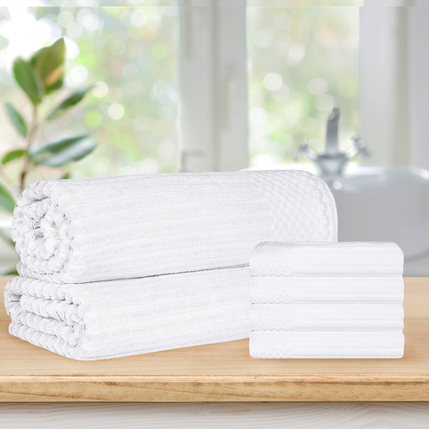 Superior Ribbed Cotton 6-Piece White Bath Sheet/ Hand Towel Set