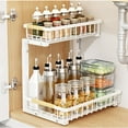 thumbnail image 1 of L Shaped Under Sink Organizer 2 Tier Pull Out, Adjustable Height Cabinet Storage Shelf with Sliding Baskets, Rust Proof Carbon Steel Rack for Kitchen Bathroom Laundry, White Black, 1 of 5
