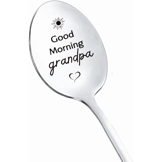 Gifts for Grandpa Grandfather from Grandson Granddaughter Good Morning Grandpa Coffee Spoon for Granddad Granddaddy Father's Day Christmas Gift for Granddad Papa Dessert Spoons