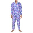 thumbnail image 3 of Naloa Blue Skull Daisy Men’s Pajamas Set - Long Sleeve Button Down Sleep Shirt and Pajama Bottoms Sleepwear Set-Small, 3 of 7