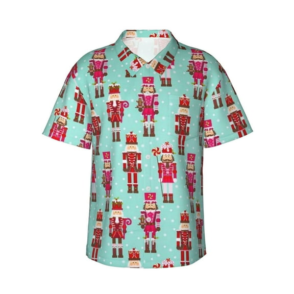 Soldier Nutcracker Hawaiian Shirts For Men, Summer Short-Sleeve Relaxed-Fit Button-Down Shirts Small
