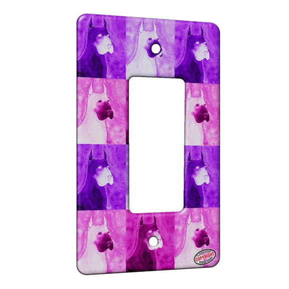 KuzmarK™ 1 Gang Rocker Wall Plate - Fawn Great Dane Dog Pink Pattern Art by Denise Every