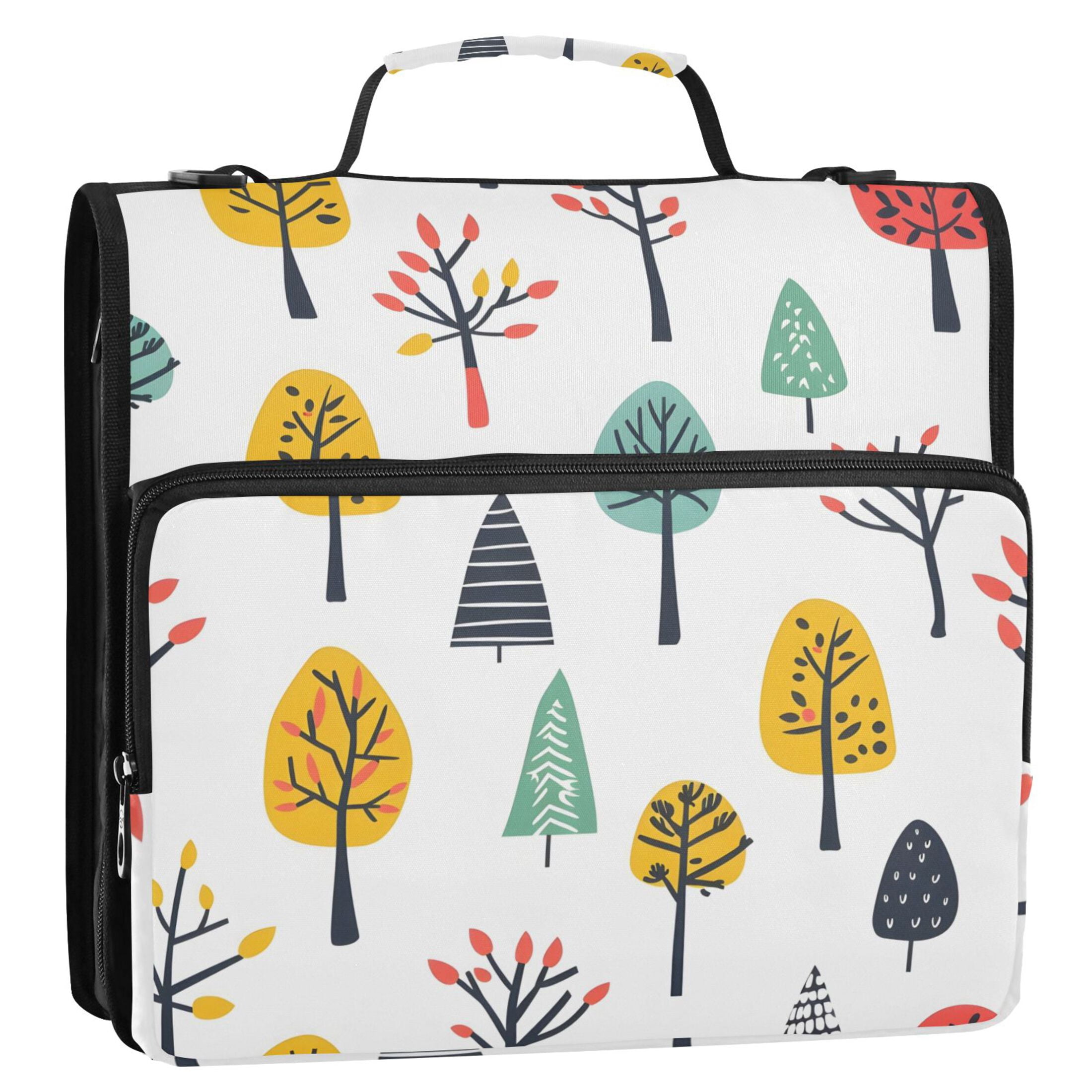 3 Ring Zipper Binder with Shoulder Strap Waterproof Trapper Keeper 2 Inch D-Ring 500 Sheets Capacity Different Trees