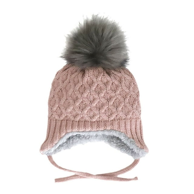 Calikids Cotton Knit Single Pom Pom Baby Winter Hat - Rose (Small, 3-9 Months)