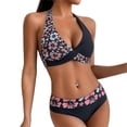 thumbnail image 2 of XUNKUSGA Bikini Sets for Women Trendy Color Block Halter V Neck High Waisted Twist 2 Piece Women's Bikini Sets Soft Stretchy Womens Bathing Suits,Blue,M, 2 of 8