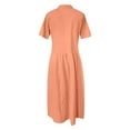 thumbnail image 4 of Vestido camisero largo con bolsillos y manga corta liso para mujer, poliéster spandex, estilo informal similar al lino, tallas S-XXXXXL, 4 of 5