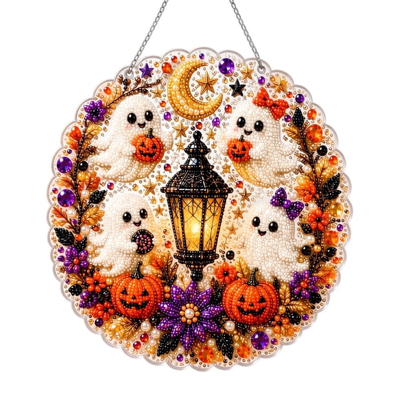 DIY Pearl Art Hanging Ornament Kit 2D Flat Bead Craft Set with Printed Base Chain Pendants and Tools for Wall Decor