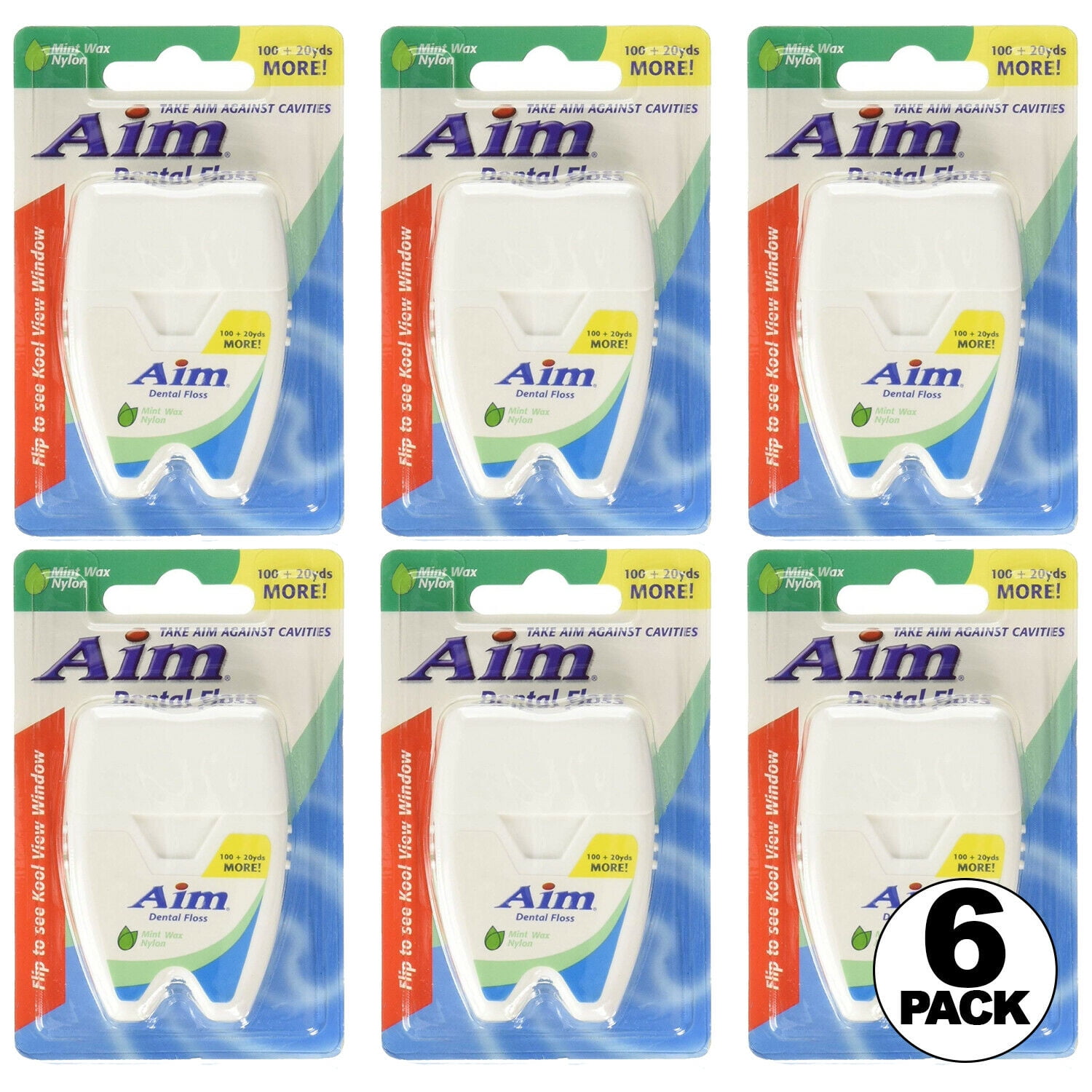 6 PCS AIM Dental Floss Mint Waxed Nylon Defense Dental Floss Travel