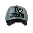 thumbnail image 2 of Top Headwear I Love Jesus Hat - Womens Rhinestone Crystal Pattern Baseball Hat Light Denim Black, 2 of 4