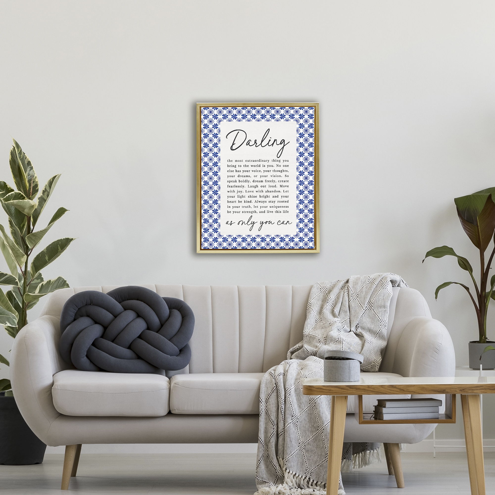 Darling Only You Can Inspiring Gold Framed Floater Canvas Wall Art, design by Lettered and Lined