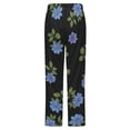 thumbnail image 6 of Black Background Blue Floral Pattern Fabric Winter Female Pants Flannel High Waist Women Pants Lady Warm Straight Leg Plush Trousers, 6 of 7