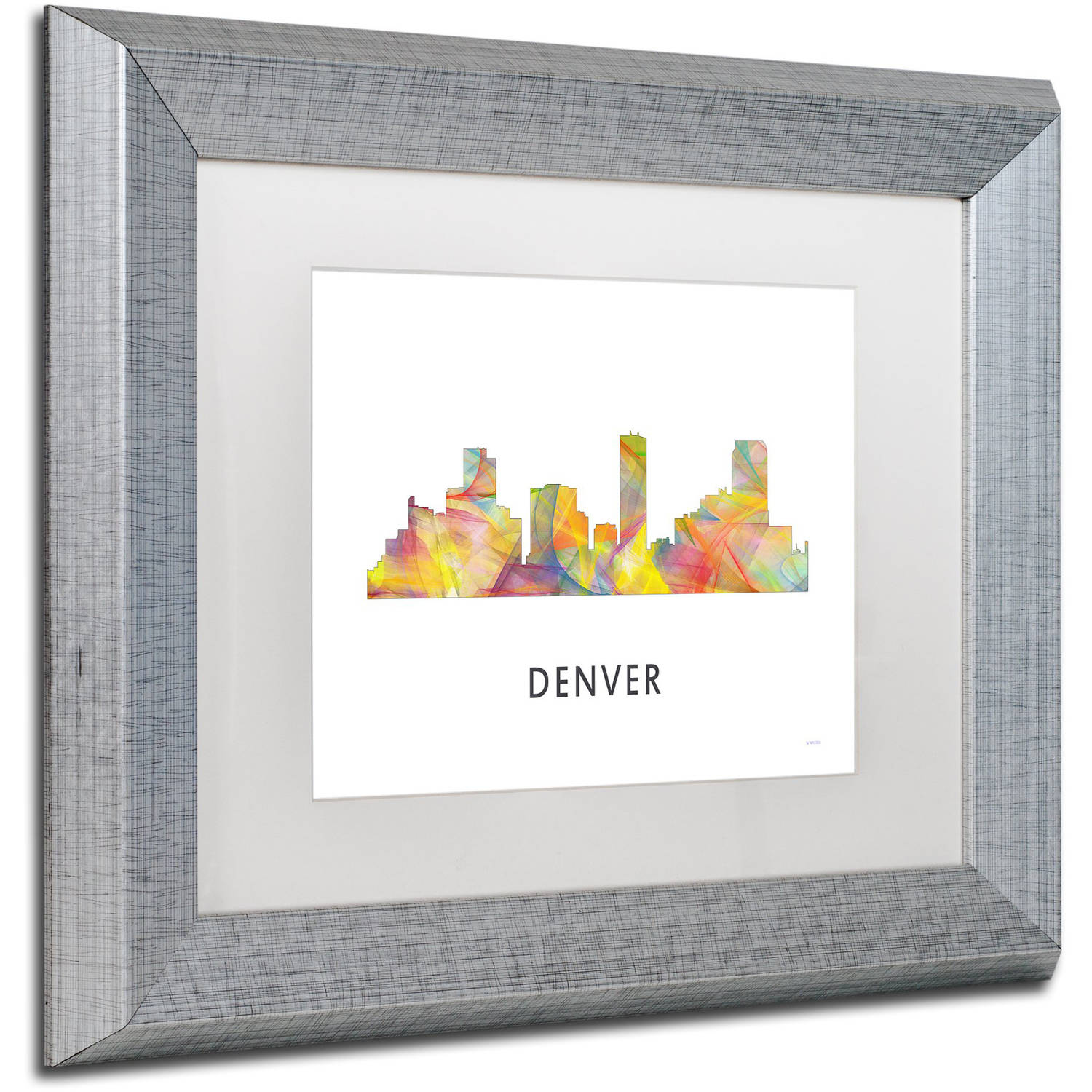 Trademark Fine Art 'Denver Colorado Skyline WB-1' Canvas Art by Marlene Watson, White Matte, Silver Frame