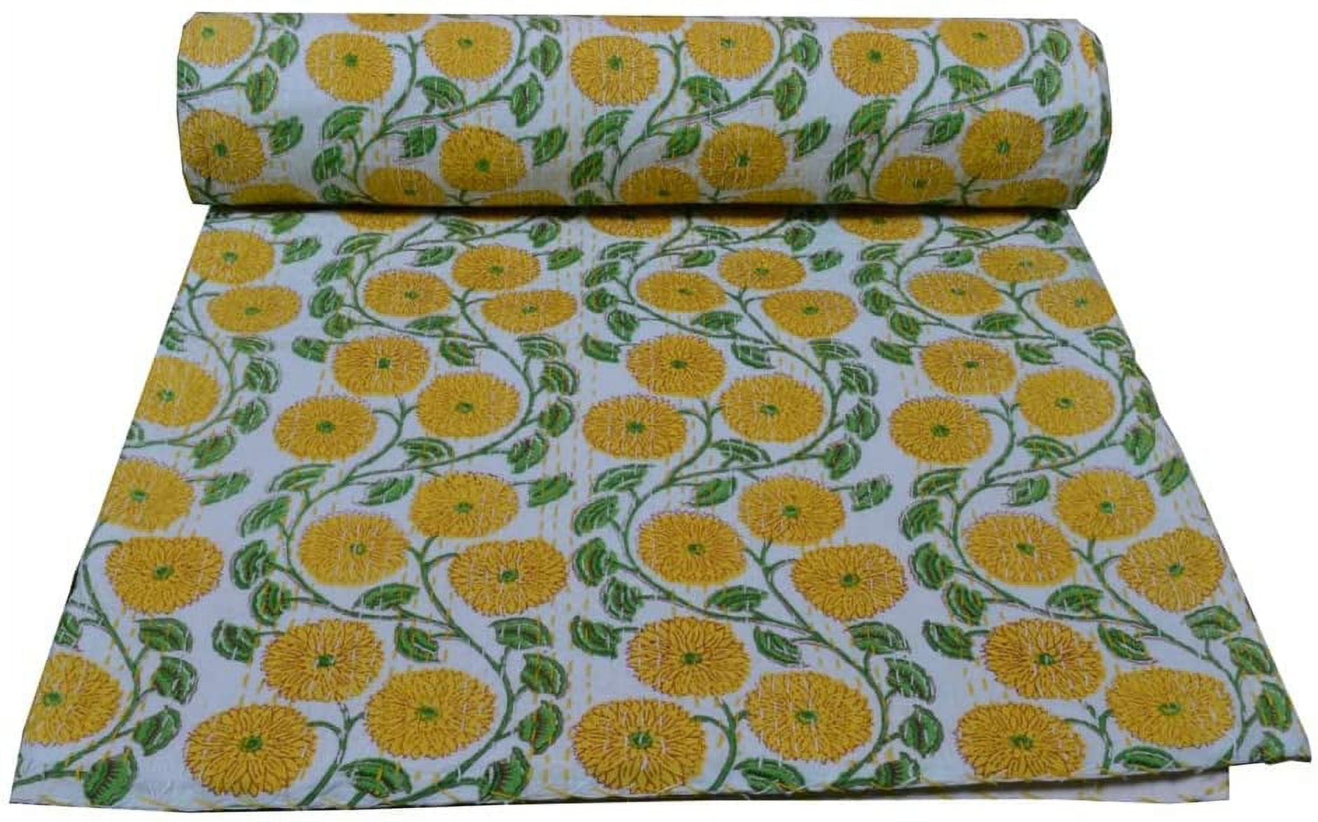 Yuvancrafts インド伝統フローラルプリント カンタキルト ピュアコットン バグルー タイ 染色 キルト クイーン ブランケット ベッドカバー スロー並行輸入 Yuvancrafts インド製ハンドメイドコットンカンタキルト 伝統的な花柄