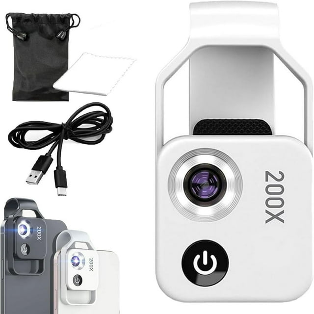CHOK Nanozoom 200x Magnification Zoom Nano Zoom 200x Nanozoom Cell Phone Lens Phone Microscope with Cpl Lens/LED Light and Universal Clip