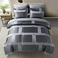 thumbnail image 3 of Chezmoi Collection 7-Piece Geometric Jacquard Bed in a Bag Set California King Size, Soft Silky Lustrous Modern Gray Geometric Block Pattern Lightweight Bedding Comforter Set for All Seasons, 3 of 10