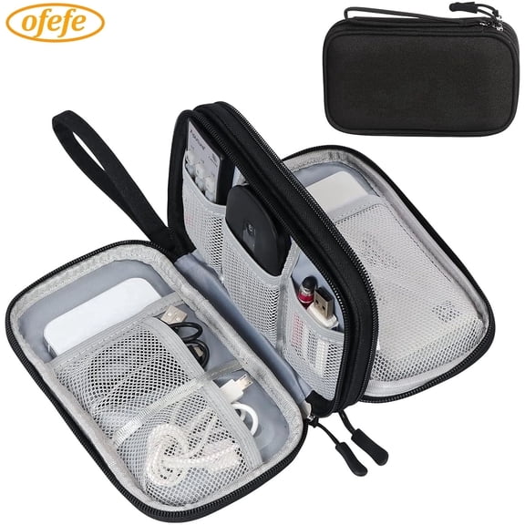 OFEFE Travel Cable Organizer Pouch Case Portable Waterproof Double Layers All-in-One Storage Bag Electronics Bag Made of Fabric