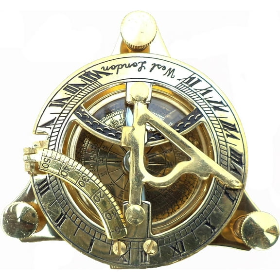 Vintage Shiny Brass Compass Pirate's Booty Travellers Survival Gear Hikers Nautical Dreams Maritime Sundial Compass