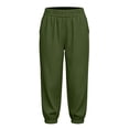 thumbnail image 5 of Women's Corduroy Elastic Waist Cuffed Cropped Pants with Pockets, Casual Solid Color, Medium Wash Baggy, Cropped Pants for Women | UKHCCC,Green L, 5 of 9