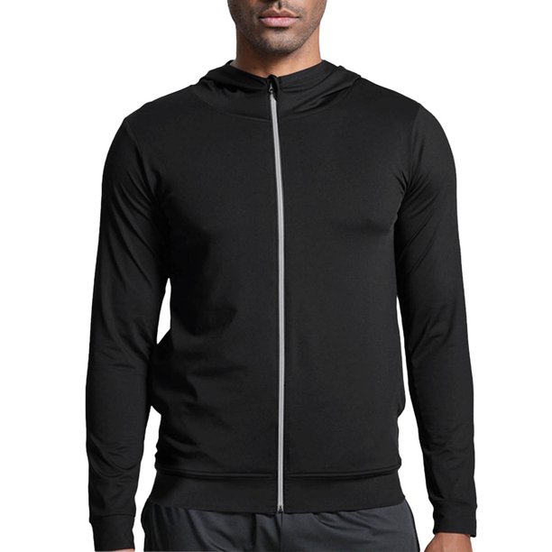 pstuiky Camisas de manga larga abrigadas para hombre, Sudadera deportiva con capucha y cremallera de manga larga de color liso para hombre camisetas de hombre xl
