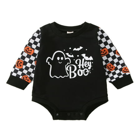 

CenturyX Kids Baby Girls Boys Halloween Romper Ghost Print Long Sleeve Jumpsuit Autumn Sweatshirt One piece Clothes 12-18 Months