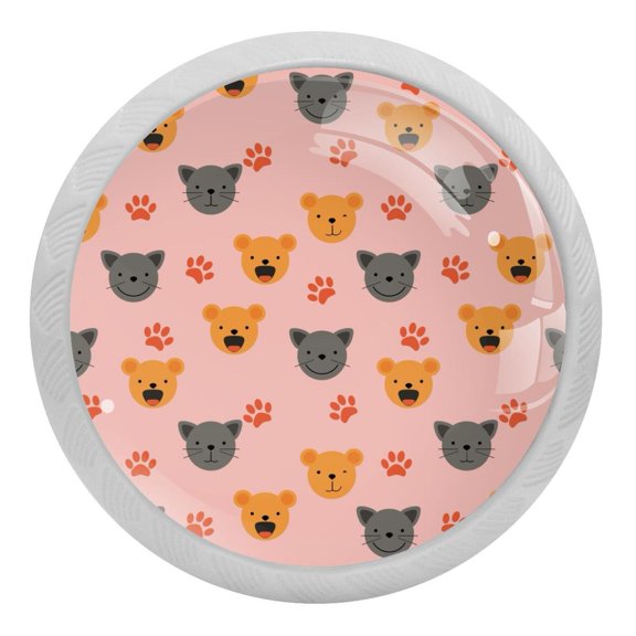 4PCS Round Cute Animal Faces Cabinet Fluorescence Knob Glowing in the Dark Furniture Drawer Pulls Handle with Screws