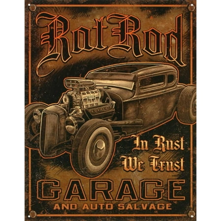 - Rat Rod Garage Distressed Retro Vintage Tin Sign Tin Sign - 12.5x16