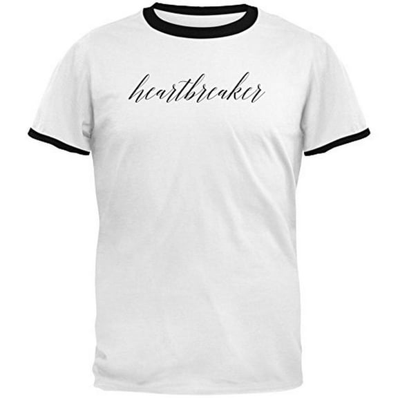 Heartbreaker Black Script Mens Ringer T Shirt White-Black SM