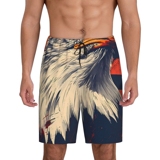 Balery American Bald Eagle A Pantalones cortos de pijama de punto de algodón para hombre con cinturilla y bolsillos-XX-Large