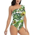 thumbnail image 3 of Gaeub Watercolor Green Tropical Women's One Shoulder Ruffle Tummy Control Swimwear for Swimming Surfing Beach Party - X-Large, 3 of 8
