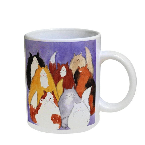 KuzmarK Coffee Cup Mug Pearl Iridescent White - Eight Colorful Maine Coon Kitties Abstract Cat Art by Denise Every