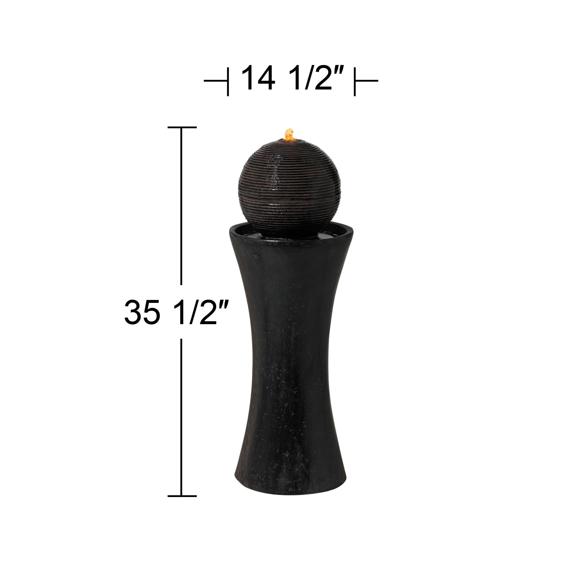 Dark Sphere 35 1/2" High Zen Modern Indoor Outdoor Decor Faux Stone Floor Fountain w/ Light LED Bubbler Pillar