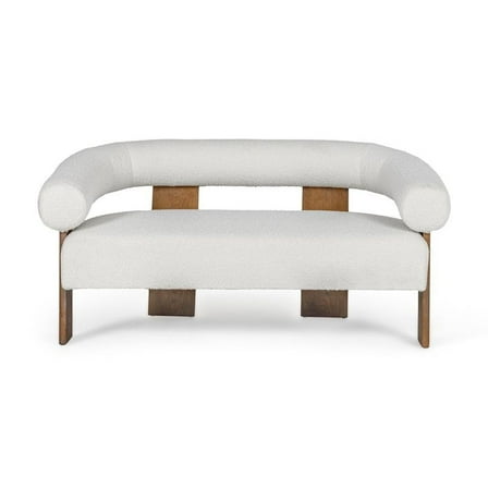 Modrest Aledo - Modern Off-White Fabric   Oak Loveseat