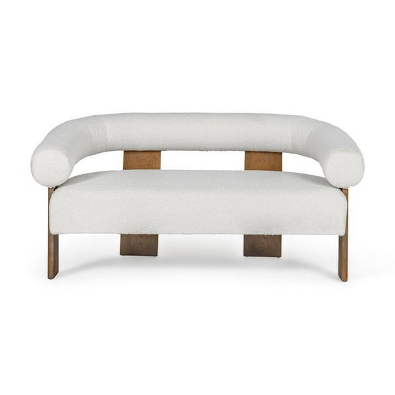 Modrest Aledo - Modern Off-White Fabric   Oak Loveseat