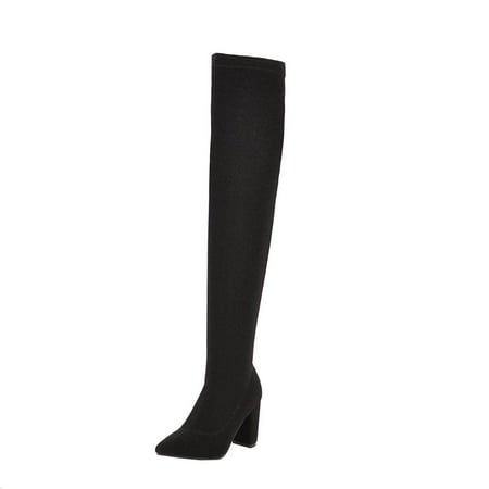 

Rdeuod Stretch Knit Thick Heel Pointed Toe Women S Boots Are Thin Leopard Print