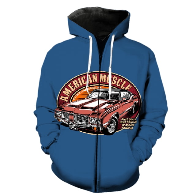 Sudadera con capucha y cremallera para hombre, diseño de coche clásico de dibujos animados, chaquetas con capucha, moda de primavera, estampado 3D, divertida, de gran tamaño, estilo hip hop, manga lar